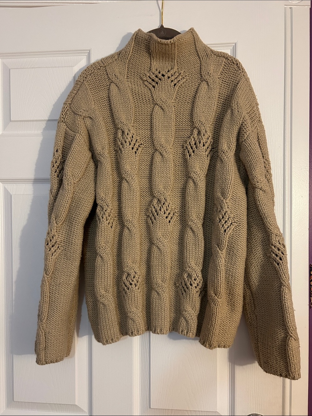 Zara Size Medium Taupe Cable Knit Turtleneck Sweater - Picture 7 of 8
